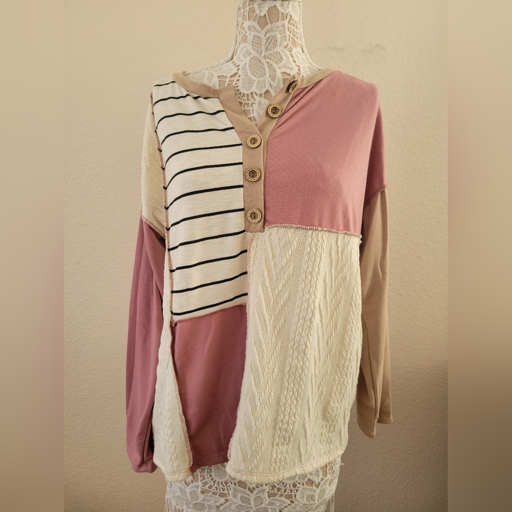 BiBi patchwork long sleeve top. Fits like an XL.